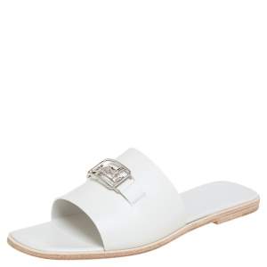 Pre Owned Hermès White Leather Villa Sandals Size 40.5