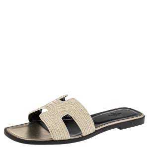 Hermes Gold Suede  Embellished Oran  Sandals Size 40.5