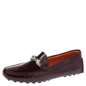 Hermes Burgundy Patent Leather Irving Slip On Loafers Size 40