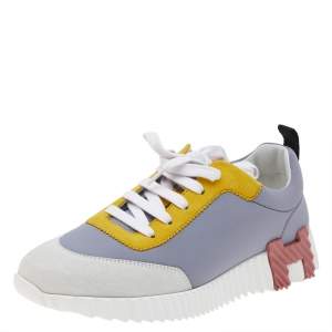 Pre Owned Hermes Multicolor Suede And Neoprene Lace Up Sneakers Size 39.5
