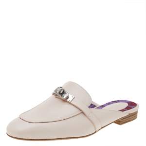 Pre Owned Hermes Pink Leather Kelly Mule Flats Size 38.5