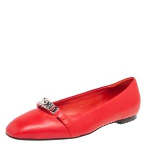 Hermes Red Leather Ballet Flats Size 38