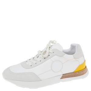 Hermes White/Grey Fabric And Suede Miles Lace Up Sneakers Size 39