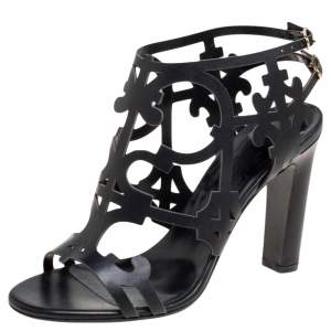 Hermes Black Leather Keira Ankle Sandals Size 37