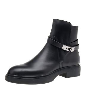 Hermes Black Leather Veo Ankle Boots Size 40