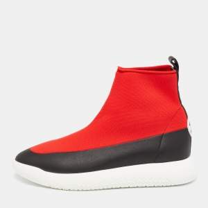 Hermes  Red/Black Fabric And Leather High Top Sneakers Size 37
