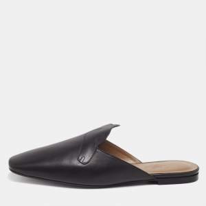 Hermès Black Leather Pointed Toe Mule Size 38