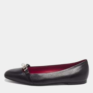 Hermes Black Leather Bilbao Ballet Flats Size 40