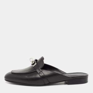 Hermès Black Leather Oz Mule Flats Size 36