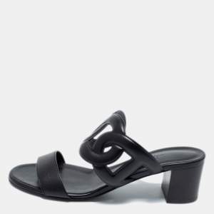 Hermes Black Leather Bikini Slide Sandals Size 36