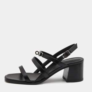 مملوكة مسبقًا Hermès Black Leather Eve Sandals Size 39