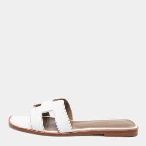 Hermes White Leather Oran Flats Sandals Size 38
