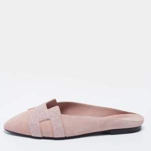 Hermès Pink Suede Roxane Flat Mules  Size 37