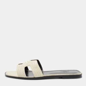 Hermes Metallic Pale Gold Twisted Metal Thread Oran Sandals Size 41