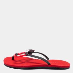 Hermes Red/Black Canvas Chene Dunkle Thong Flats Size 39