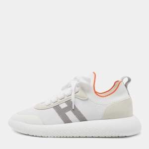Hermes White Knit Fabric Crew Sneakers Size 39
