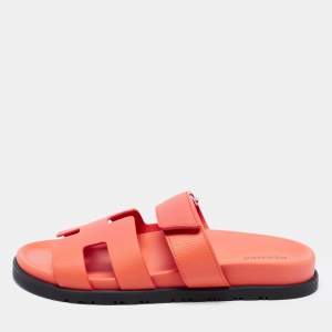Hermes Orange Leather Chypre Sandals Size 38