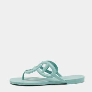 Hermes Mint Green Rubber Egerie Thong Flat Slides Size 38