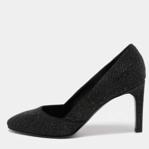 Hermes Black Glitter Round Toe Pumps Size 39.5