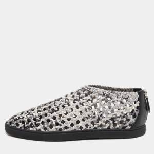 Hermes White/Black Woven Leather Oxygene Low Top Sneakers Size 39
