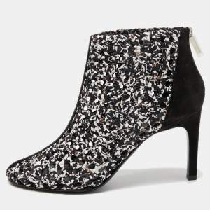 Hermes Black/White Woven Leather and Suede Ankle Boots Size 39 