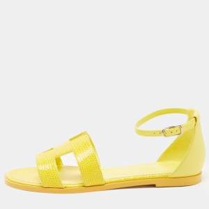 Hermes Yellow Lizard Santorini Ankle Strap Sandals Size 38