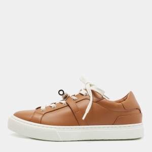 Hermes Brown Leather Day Lace Up Sneakers Size 37