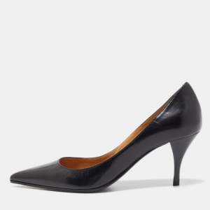 Hermes Black Leather Pointed Toe Pumps Size 37.5