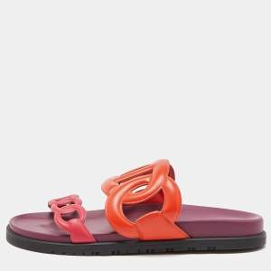 مملوكة مسبقًا Hermes Orange/Pink Leather Extra Slide Flats Size 39