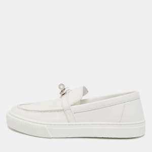 Hermes White Leather Game Loafers Size 37