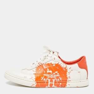 Hermes Off White/Orange Leather Splash Quicker Sneakers Size 39.5