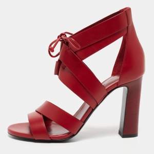 Hermes Dark Red Leather Ankle Strap Sandals Size 38
