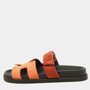 Hermes Orange Suede Chypre Sandals Size 37