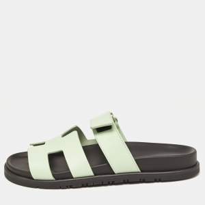 Hermes Mint Green Leather Chypre Sandals Size 39