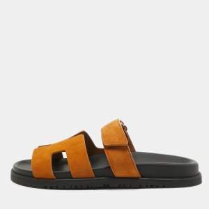 Hermès Brown Suede Chypre Sandals Size 38
