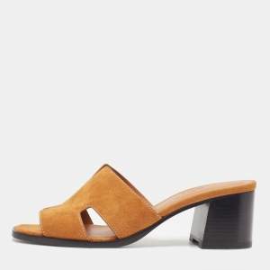 Hermes Brown Suede Helia Slide Sandals Size 40