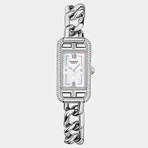 Pre Owned Hermes Nantucket Small Silver Steel Quartz Women's Wristwatch 29 mm