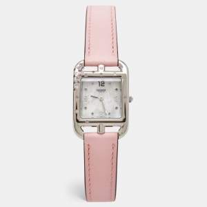 Hermès Mother of Pearl Diamond Sapphires Stainless Steel Calfskin Cape Cod W052160WW00 Women's Wristwatch 23 mm