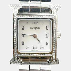 Hermes Silver Stainless Steel Heure H HH1.235 Quartz Women's Wristwatch 21 mm