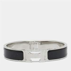 Hermes Clic H Black Enamel Palladium Plated Bracelet