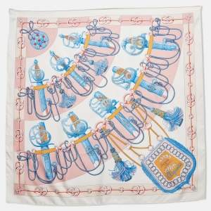Pre Owned Hermès Cream/Rose Printed Silk Double Face Passades Et Serpent Scarf