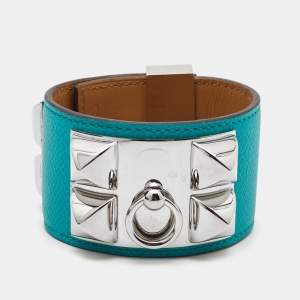 Hermes Collier de Chien Leather Palladium Plated Wide Bracelet 