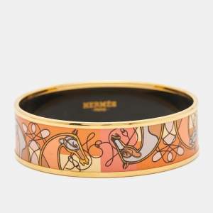 Hermes Emaile GM Coup De Fouet Enamel Gold Plated Bracelet