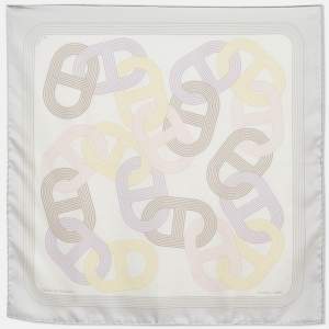 Hermes White Printed Circuit Handkerchief 