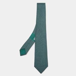 Hermes Green/Grey Printed Silk Classic Tie