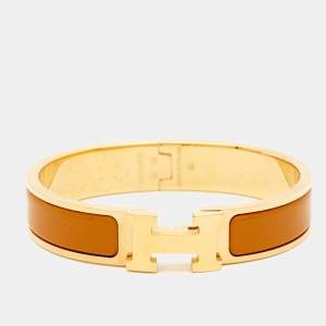 مملوكة مسبقًا Hermès Clic H Yellow Enamel Gold Plated Bracelet