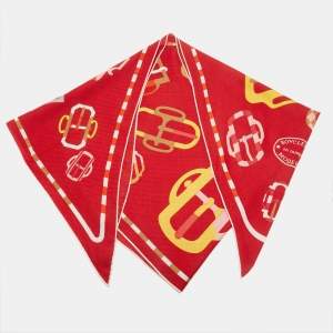Hermès Red Printed Cashmere Blend Bouclerie Moderne en Casaques Giant Triangle Scarf