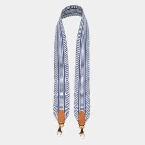 Pre Owned Hermes Ecru/Bleu Brighton/Gold Toile and Swift Leather Sangle Cavale Bag Strap