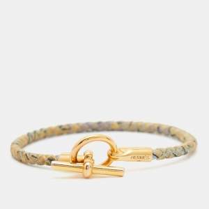 Hermes Glenan Printed Silk Gold Plated Bracelet