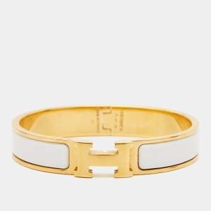 Hermes Clic H  White Enamel Gold Plated Bracelet